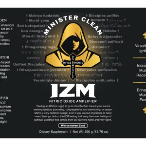 IZM Nitric Oxide Amplifier label, hooded logo