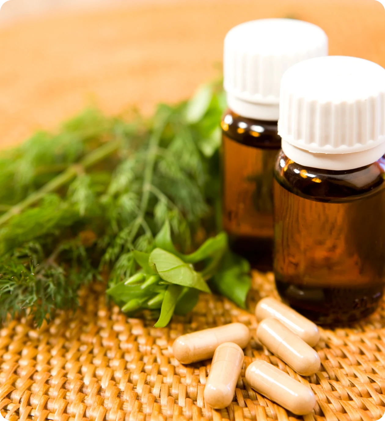 Essential oils and capsules on woven mat